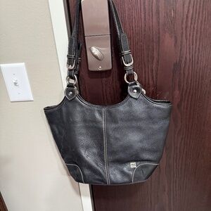 The Sak Pebble Leather Double Strap Shoulder Bag Black W Contrasting Stitching